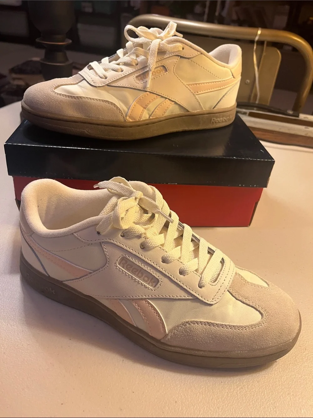 Reebok Women's Off-White Cream and Light Pink Sneakers